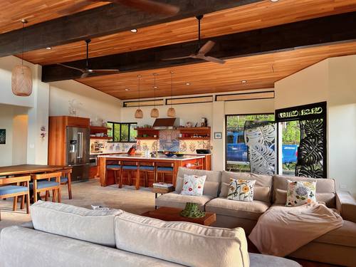 Great room under the red cedar ceiling