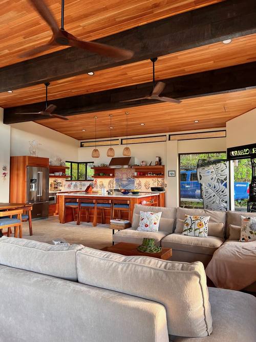 Living area with cedar ceiling detail