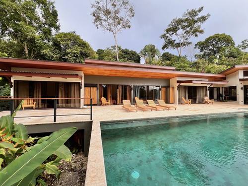 Infinity pool with the villa and jungle behind